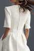 Load image into Gallery viewer, Ivory Tweed Round Neck A Line Midi Work Dress with Sleeves