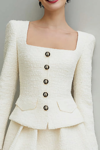 Ivory Tweed A Line 2 Piece Square Neck Short Homecoming Outfits