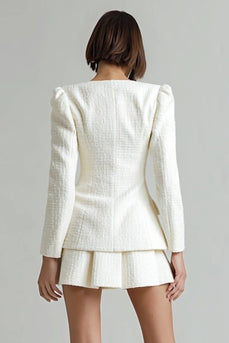 2 Piece Ivory Single Breasted Tweed Short Homecoming Outfits