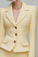 Load image into Gallery viewer, 2 Piece Light Yellow Notched Lapel Tweed Short Homecoming Outfits