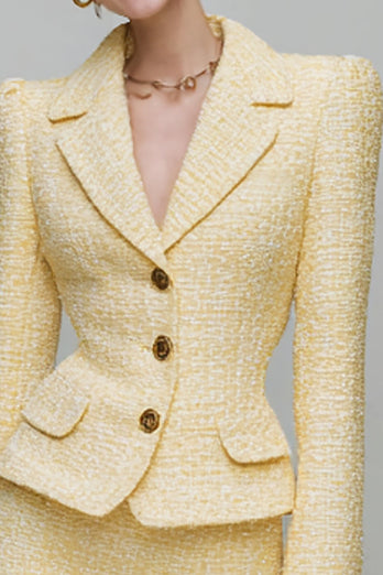 2 Piece Light Yellow Notched Lapel Tweed Short Homecoming Outfits