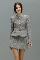 Load image into Gallery viewer, 2 Piece Grey Tweed Long Sleeves Single Breasted Homecoming Outfits
