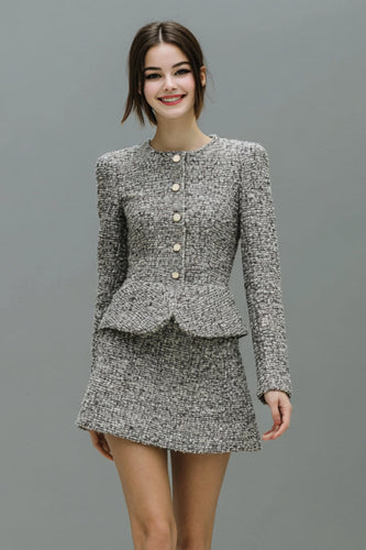 2 Piece Grey Tweed Long Sleeves Single Breasted Homecoming Outfits