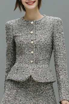 2 Piece Grey Tweed Long Sleeves Single Breasted Homecoming Outfits