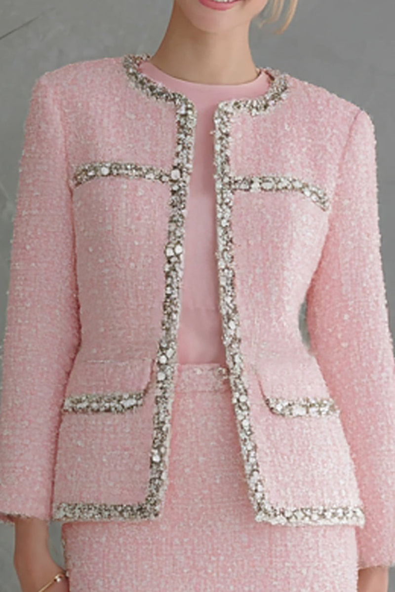 Load image into Gallery viewer, 2 Piece Sparkly Pink Tweed Pencil Short Homecoming Outfits