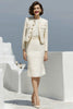 Load image into Gallery viewer, 2 Piece Ivory Tweed Pencil Single Breasted Midi Pageant Interview Outfits
