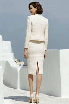 Ivory Tweed 2 Piece Pencil Single Breasted Midi Pageant Interview Outfits