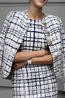 Mix Black Grid Pencil 2 Piece Tweed Midi Pageant Interview Outfits