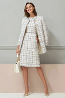 Load image into Gallery viewer, 2 Piece Pencil Mix Black Grid Single Breasted Midi Pageant Interview Outfits