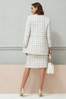 2 Piece Pencil Mix Black Grid Single Breasted Midi Pageant Interview Outfits