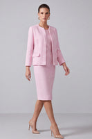 Load image into Gallery viewer, 2 Piece Pink Tweed Round Neck Pencil Midi Pageant Interview Outfits