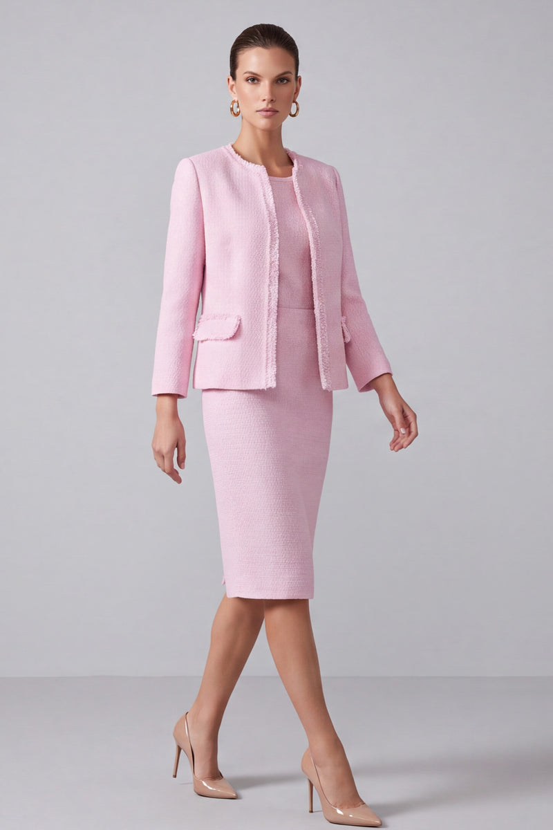 Load image into Gallery viewer, 2 Piece Pink Tweed Round Neck Pencil Midi Pageant Interview Outfits