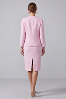 Load image into Gallery viewer, 2 Piece Pink Tweed Round Neck Pencil Midi Pageant Interview Outfits