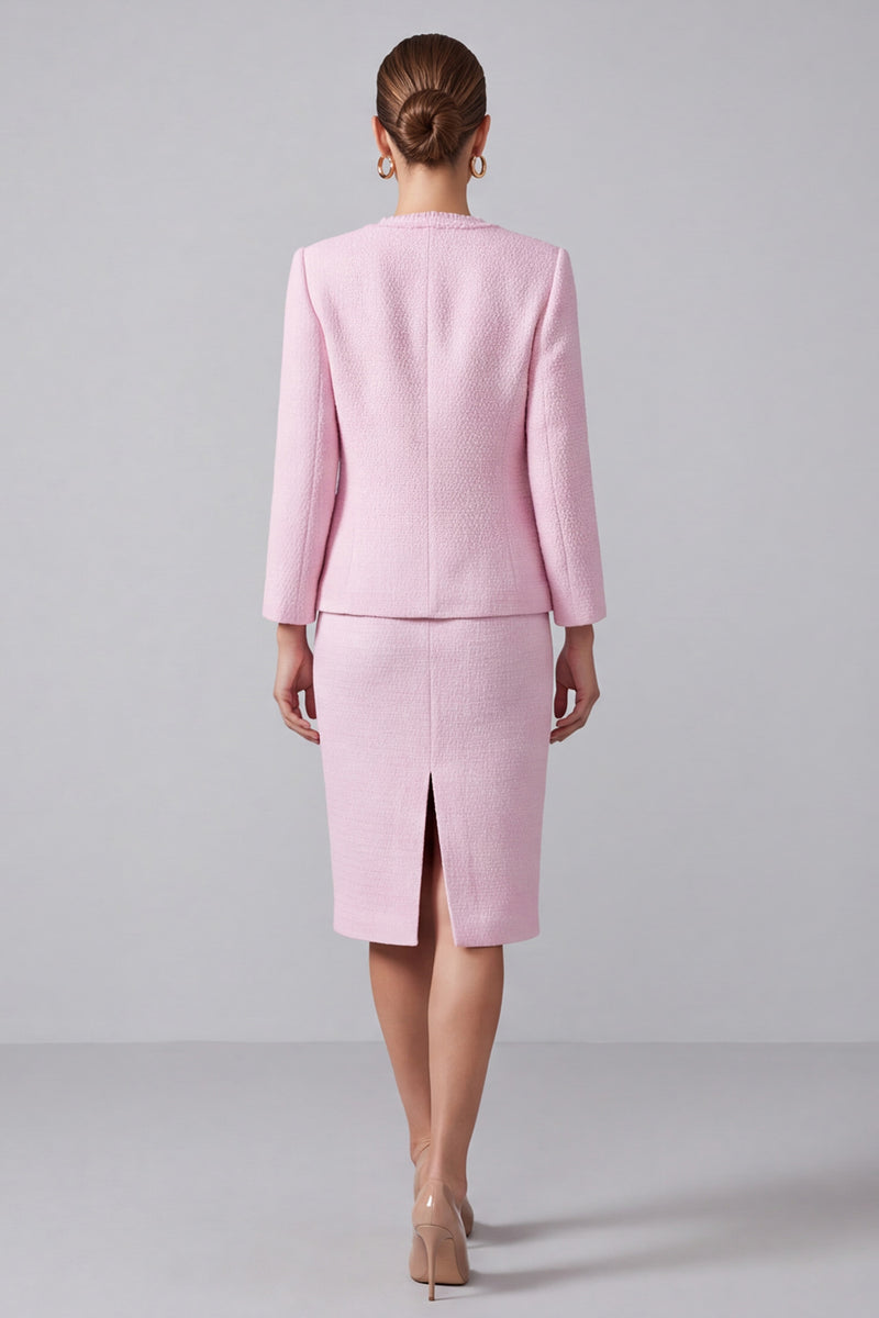 Load image into Gallery viewer, 2 Piece Pink Tweed Round Neck Pencil Midi Pageant Interview Outfits