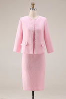 Load image into Gallery viewer, 2 Piece Pink Tweed Round Neck Pencil Midi Pageant Interview Outfits