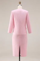 Load image into Gallery viewer, 2 Piece Pink Tweed Round Neck Pencil Midi Pageant Interview Outfits