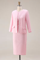 Load image into Gallery viewer, 2 Piece Pink Tweed Round Neck Pencil Midi Pageant Interview Outfits