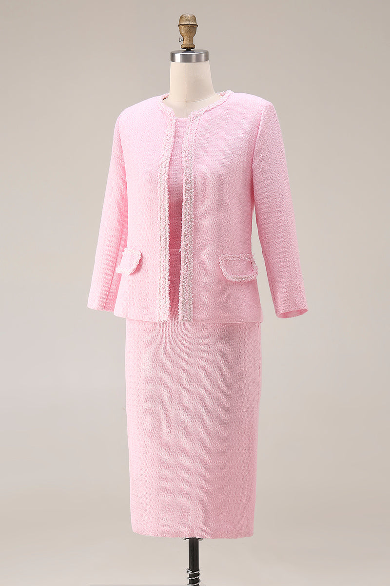 Load image into Gallery viewer, 2 Piece Pink Tweed Round Neck Pencil Midi Pageant Interview Outfits