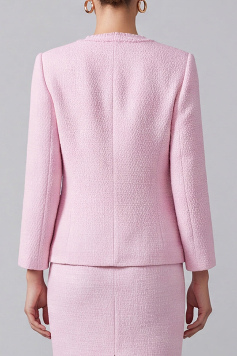 Load image into Gallery viewer, 2 Piece Pink Tweed Round Neck Pencil Midi Pageant Interview Outfits