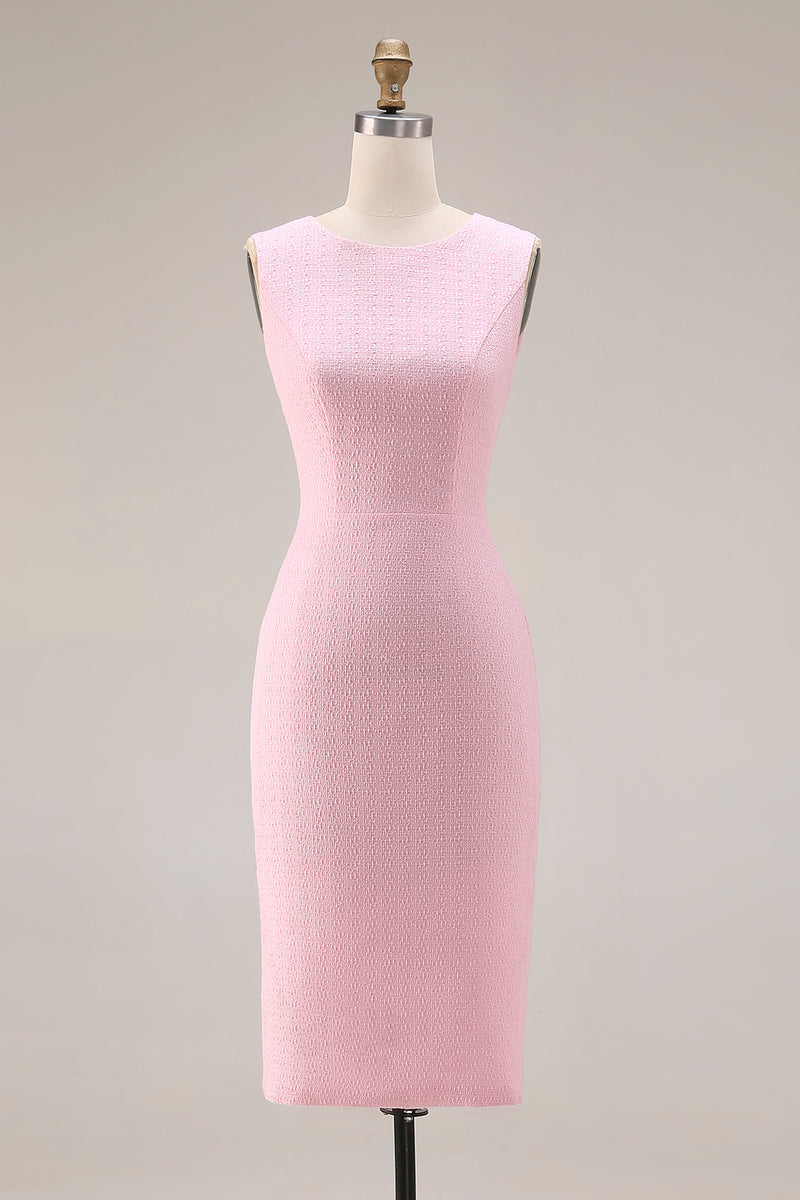 Load image into Gallery viewer, 2 Piece Pink Tweed Round Neck Pencil Midi Pageant Interview Outfits