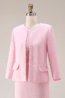 Load image into Gallery viewer, 2 Piece Pink Tweed Round Neck Pencil Midi Pageant Interview Outfits