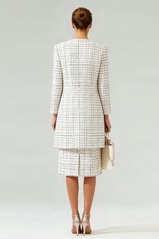 Mix Black Grid Tweed 2 Piece Round Neck Midi Pageant Interview Outfits