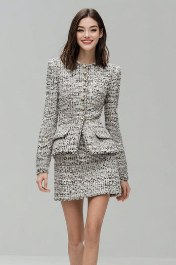 2 Piece Grey Tweed Pencil Single Breasted Short Homecoming Outfits