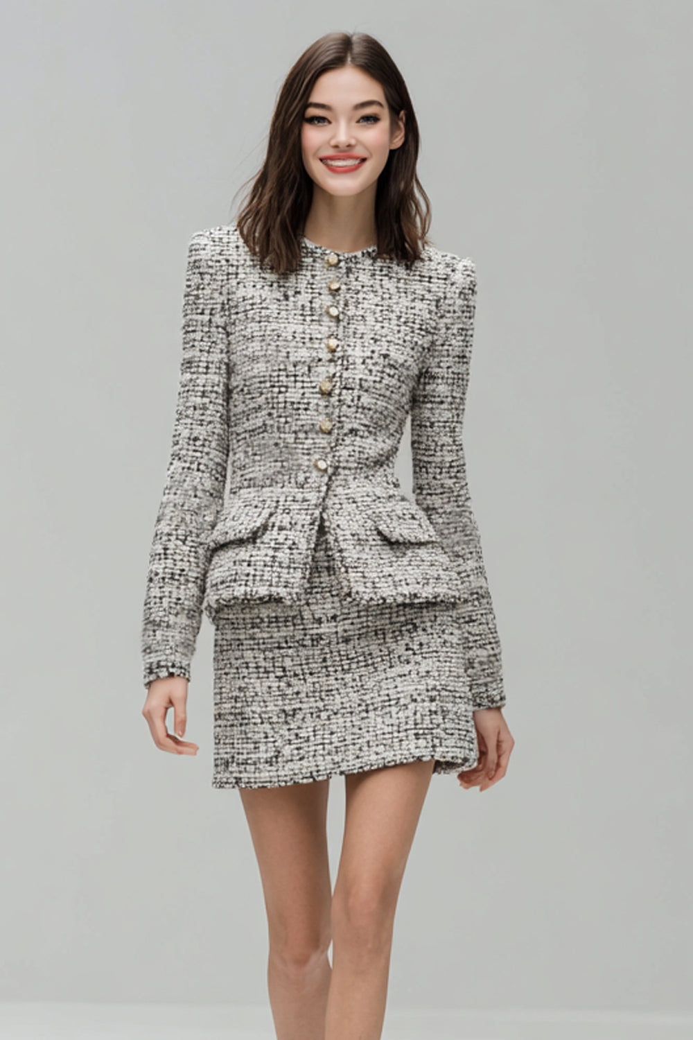 2 Piece Grey Tweed Pencil Single Breasted Short Homecoming Outfits
