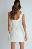 Load image into Gallery viewer, Ivory Satin A Line Ruched One Shoulder Short Graduation Dress with Bow
