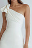 Load image into Gallery viewer, Ivory Satin A Line Ruched One Shoulder Short Graduation Dress with Bow