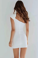 Load image into Gallery viewer, Simple Ivory Satin Tight One Shoulder Short Graduation Dress