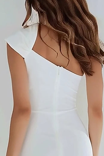 Simple Ivory Satin Tight One Shoulder Short Graduation Dress