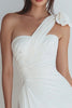 Load image into Gallery viewer, Ivory Tight One Shoulder Ruched Satin Short Graduation Dress with Bow