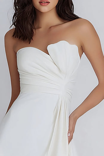 Ivory  A-Line Satin Strapless Ruched Short Graduation Dress