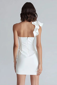 Ivory Satin One Shoulder Tight Short Graduation Dress