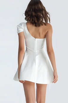 Simple Ivory A-Line One Shoulder Satin Short Graduation Dress