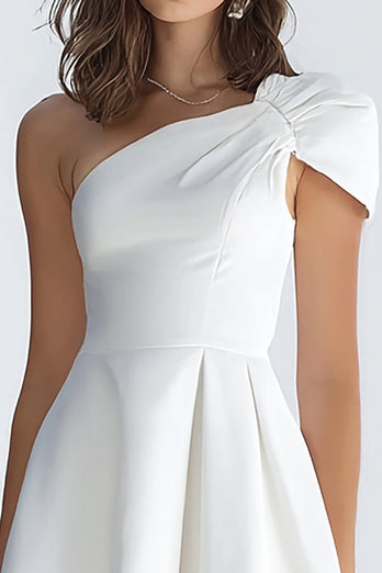 Simple Ivory A-Line One Shoulder Satin Short Graduation Dress