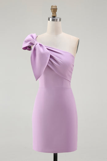 Ivory One Shoulder Satin Tight Short Graduation Dress with Ruffles