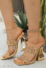 Load image into Gallery viewer, Sparkly Golden Double Strap Chunky Heel Sandals with Beading