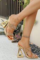 Load image into Gallery viewer, Sparkly Golden Double Strap Chunky Heel Sandals with Beading