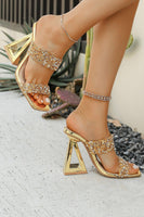 Load image into Gallery viewer, Sparkly Golden Double Strap Chunky Heel Sandals with Beading