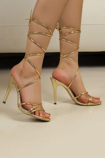Sparkly Golden Strappy Gladiator Stiletto High Heel Sandals