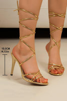 Load image into Gallery viewer, Sparkly Golden Strappy Gladiator Stiletto High Heel Sandals