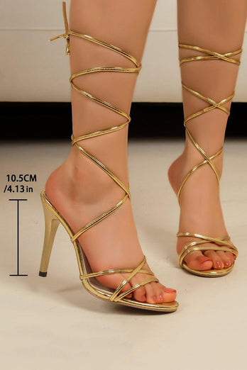 Sparkly Golden Strappy Gladiator Stiletto High Heel Sandals