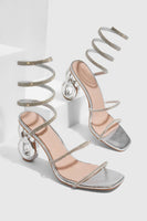 Load image into Gallery viewer, Sparkly Silver Open Toe Strappy Gladiator Stiletto High Heel Sandals
