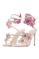 Load image into Gallery viewer, Glitter Floral Pink Beaded Wrap Up Strappy Gladiator High Heeled Sandals