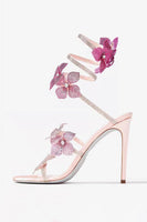 Load image into Gallery viewer, Glitter Floral Pink Beaded Wrap Up Strappy Gladiator High Heeled Sandals