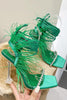Load image into Gallery viewer, Sparkly Fuchsia Strappy Gladiator Stiletto High Heel Sandals with Feather