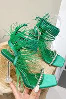 Load image into Gallery viewer, Sparkly Fuchsia Strappy Gladiator Stiletto High Heel Sandals with Feather