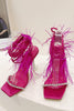 Load image into Gallery viewer, Sparkly Fuchsia Strappy Gladiator Stiletto High Heel Sandals with Feather
